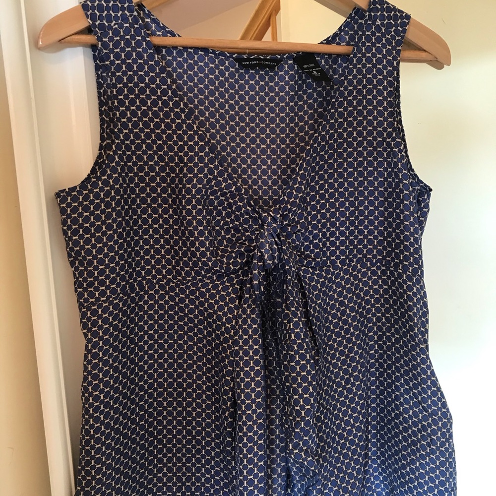 Blue Gold Patterned Silk Tank Blouse